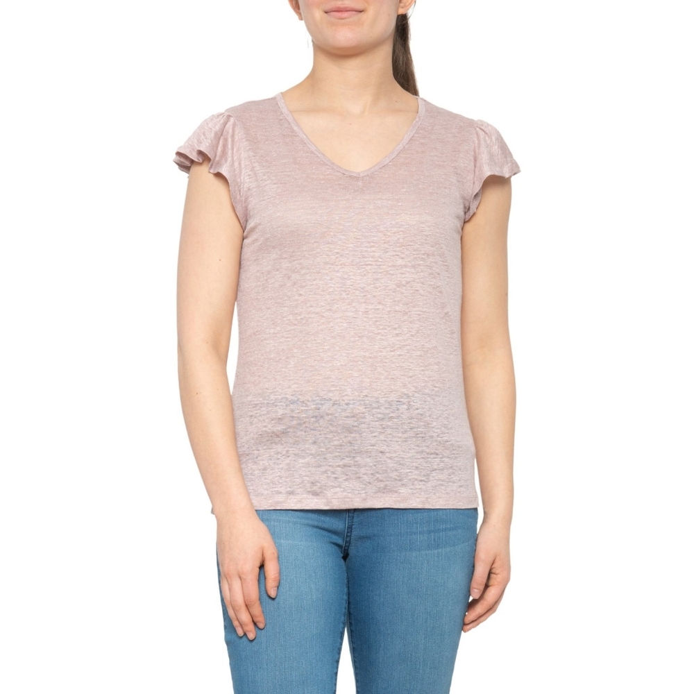 New! Rachel Zoe Rose Quartz Pink Heather Flutter Sleeve Linen Tee S M